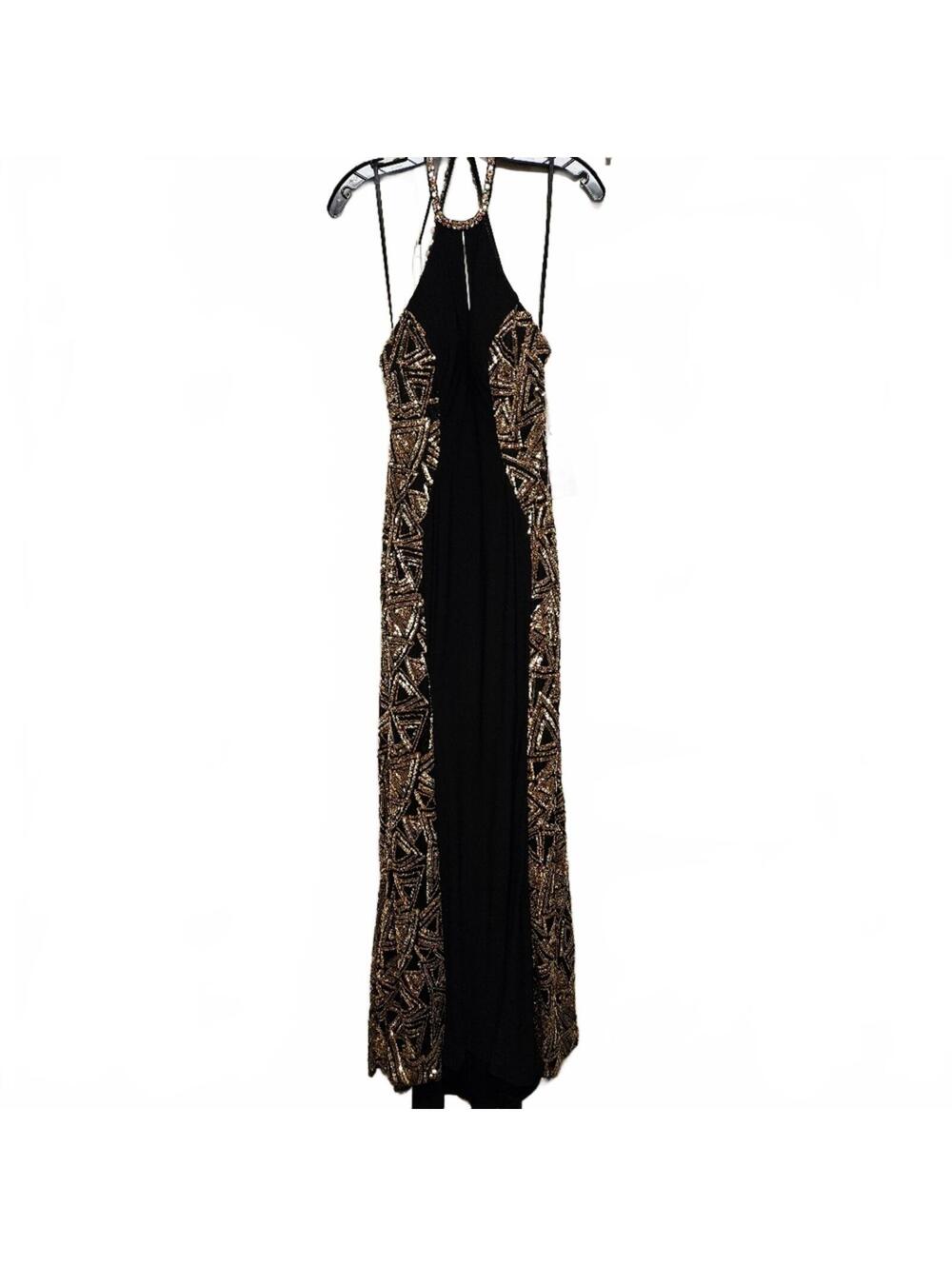 Madison James | Elegant Black and Gold Halter Dress | 8
